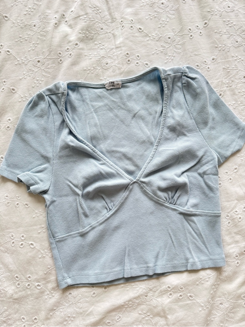Light Blue Ribbed Bustier Crop Top